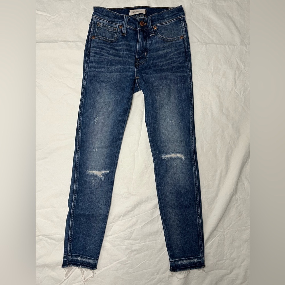 Madewell 9" High-Rise Skinny Ripped & Repaired York Wash Denim Jeans 24P - Picture 3 of 14